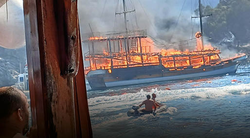 Marmaris'te tur teknesi yangını makine dairesinden çıkmış; 2 gözaltı