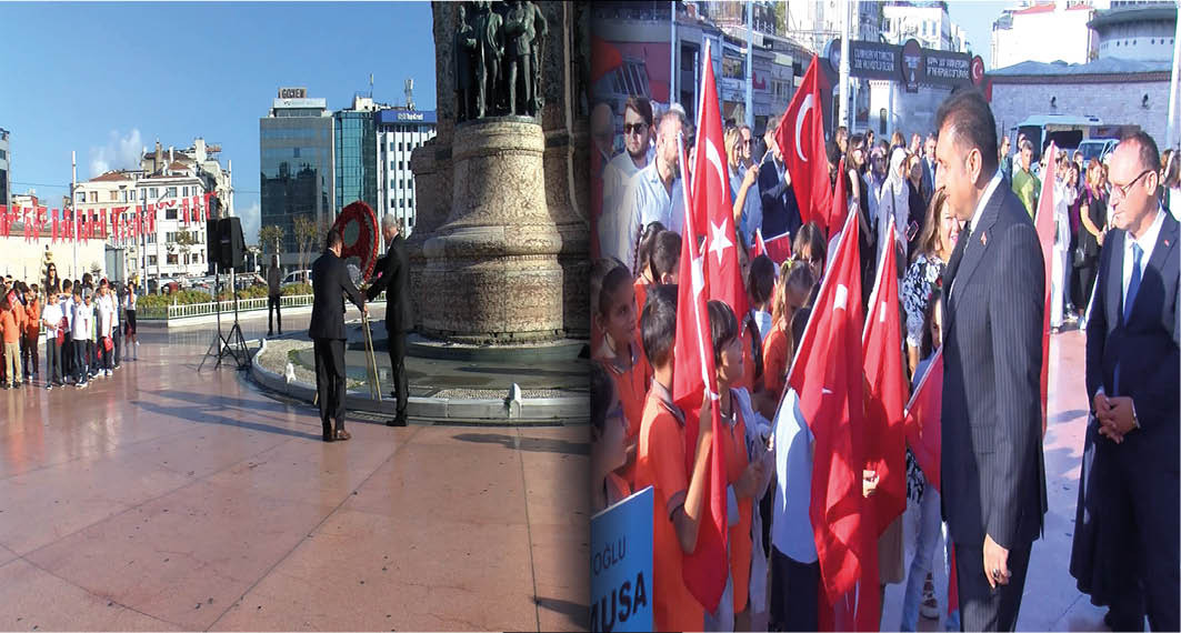 Yeni eğitim öğretim yılının başlaması dolayısıyla Taksim Cumhuriyet Anıtı’nda tören düzenlendi